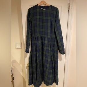Son de flor linen marie dress in blue tartan, size medium